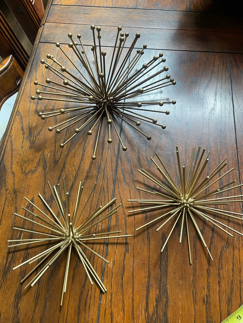 Set of 3 MCM Metal Starburst Sea Urchin Wall Decor Gold Atomic Sputnik Art